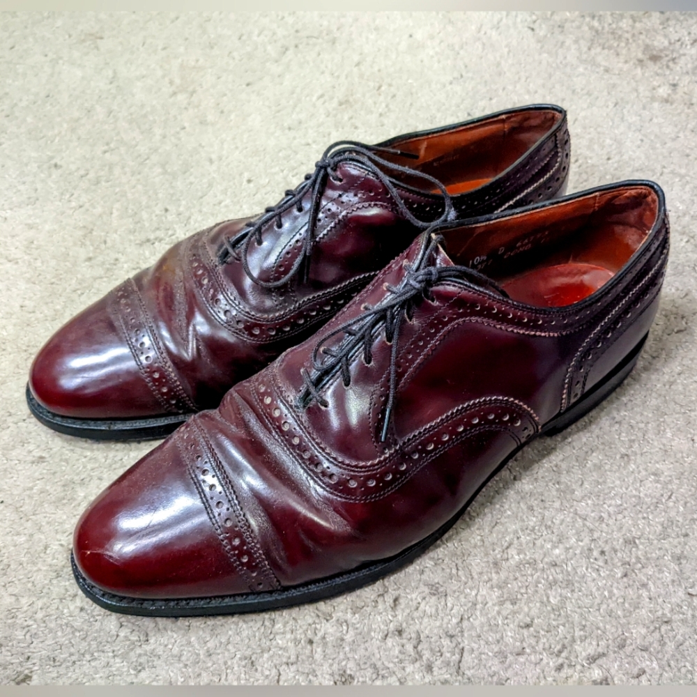 Allen Edmonds Dark Red 10.5 Oxford Dress Shoes with Brogue Detail